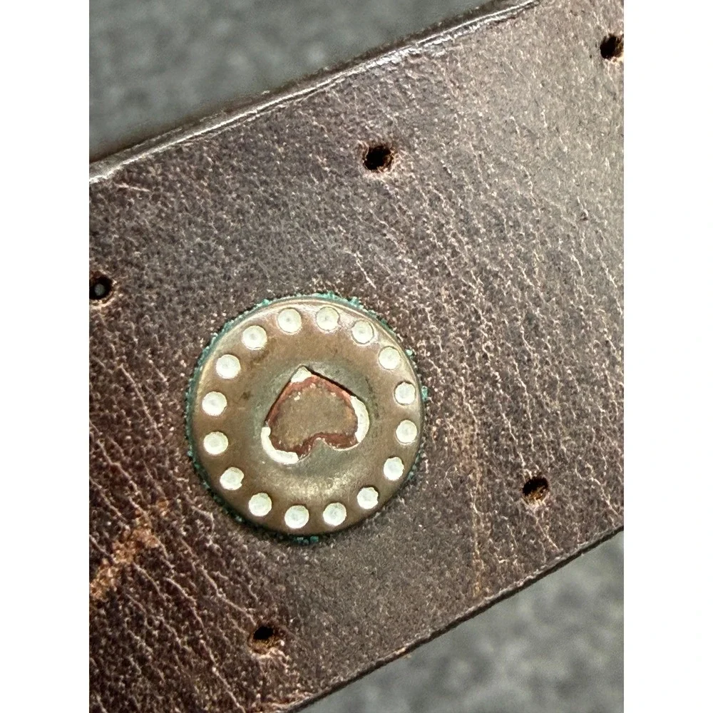 Kids Brown Genuine Italian Leather Western Heart Stud Belt Size M Made in USA